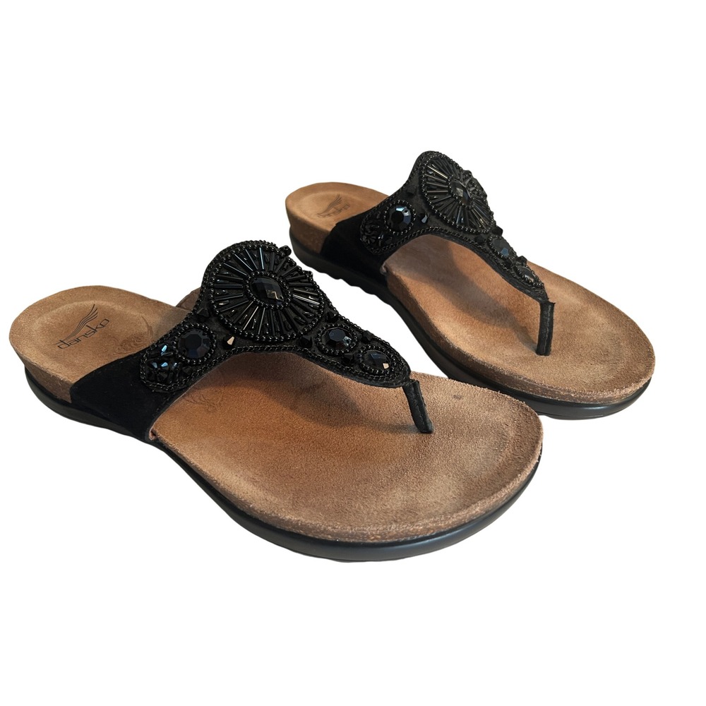 Dansko Pamela Black Beaded Jeweled Thong Sandals‎ SZ 39 (US 8.5-9)